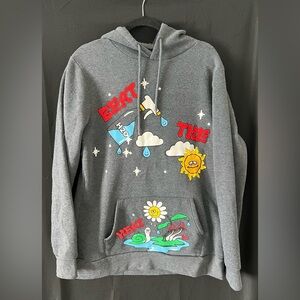 Riot Empire Hoodie Mens M Gray Graphic Pullover Psychedelic Mushroom Skater Y2K